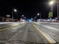 Detroit street winter fog night lights