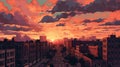 Detroit Sunset In 1860s: A Pixel Art Close-up Royalty Free Stock Photo