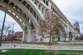 Detroit Superior Bridge, officially known as the Veterans Memorial Bridge over Cuyahoga River in Cleveland, Ohio, USA Royalty Free Stock Photo