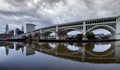 Detroit Superior Bridge, officially known as the Veterans Memorial Bridge over Cuyahoga River in Cleveland, Ohio, USA Royalty Free Stock Photo