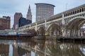 Detroit Superior Bridge, officially known as the Veterans Memorial Bridge over Cuyahoga River in Cleveland, Ohio, USA Royalty Free Stock Photo