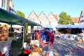 Dettingen, Germany, October 2021: fair at the market square in the city center, artisans sell self-made goods, shoppers stroll