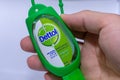 Dettol Hand Sanitizer bottle in green container for Coronavirus COVID-19 prevention and hand cleanliness