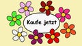 Deutsch Flowers and text buy now. Cartoon pattern with flowers and inscription buy now