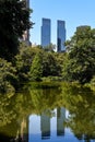 The Deutsche Bank Center (former Time Warner Center) reflected on the Waters of Central Park - Manhattan, New York City Royalty Free Stock Photo