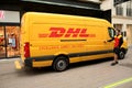 Deutsche Pot DHL group yellow delivery van in Copenhagen