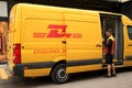 Deutsche Pot DHL group yellow delivery van in Copenhagen