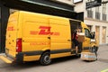 Deutsche Pot DHL group yellow delivery van in Copenhagen