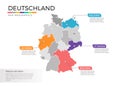 Deutschland map infographics vector template with regions and pointer marks