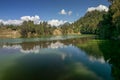 Devariyatal, Deoria Tal, Devaria or Deoriya, an emerald holy lake with miraculous reflections of Chaukhamba peaks on its crystal Royalty Free Stock Photo