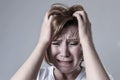 Devastated depressed woman crying sad feeling hurt suffering depression in sadness emotion Royalty Free Stock Photo