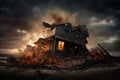Devastated Dramatic house destroyed. Generate Ai Royalty Free Stock Photo