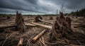 Devastated Forest Landscape After Deforestation Showing Uprooted Trees and Debris Royalty Free Stock Photo