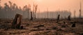 Devastated landscape with tree stumps after wildfire, showing deforestation and environmental destruction Concept of climate Royalty Free Stock Photo