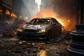 Devastating car crash, showcasing the wreckage and chaos. Ai generated