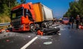 A Devastating Collision: Mangled Truck Wreckage Scattered Across the Road