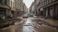 Devastating Flood Waters Carry Mud and Debris Through City Streets.