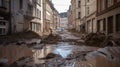 Devastating Flood Waters Carry Mud and Debris Through City Streets.