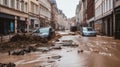 Devastating Flood Waters Carry Mud and Debris Through City Streets.