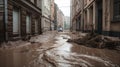 Devastating Flood Waters Carry Mud and Debris Through City Streets.