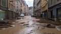 Devastating Flood Waters Carry Mud and Debris Through City Streets.