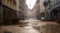 Devastating Flood Waters Carry Mud and Debris Through City Streets.