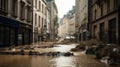 Devastating Flood Waters Carry Mud and Debris Through City Streets.