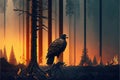 Devastating Forest Fire. Animals affected by wildfires. Ecological disaster concept. Ai generated art