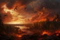 Devastating Forest Fire Emergency. Intense Raging Flames Engulfing the Scenic Landscape