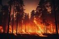 A devastating forest fire with huge flames