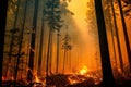 Devastating Forest Fire with Smoke and Flames