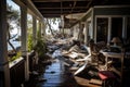 Devastating Hurricane destroy house flood. Generate Ai