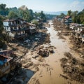 Devastating tsunami, portraying the immense destruction and chaos left in its wake.