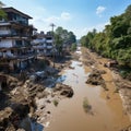 Devastating tsunami, portraying the immense destruction and chaos left in its wake.