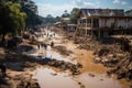 Devastating tsunami, portraying the immense destruction and chaos left in its wake.