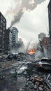 Devastating Urban Fire Aftermath in a Modern City. Generative ai