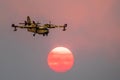 Devastating wildfire in Alexandroupolis Evros Greece, Aerial firefighting waterbombing planes, smoke covered the sky, sunset