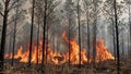 Devastating wildfire consuming forest trees engulfed in flames and smoke billowing Royalty Free Stock Photo
