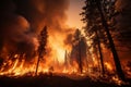 Devastating wildfire in dense forest, poses environmental havoc and ecological threat