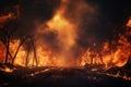 Devastating wildfire in dense forest, posing ecological threat and environmental havoc