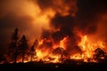 Devastating wildfire in dense forest, posing ecological threat and wreaking havoc on environment