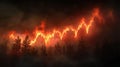 Devastating wildfire engulfs forest trees in fiery inferno, a climate change threat Royalty Free Stock Photo