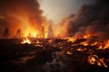 Devastating wildfire ravaging dense forest, posing grave ecological threat and environmental havoc Royalty Free Stock Photo