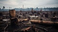 Devastation And Resilience. A Landscape Of Tree Stumps In A Deforested Area. Generative AI Royalty Free Stock Photo