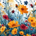 artful organic pattern that celebrates the vibrant energy of a field of wildflowers swaying in the breeze. AI Generated