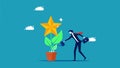 Develop a career or skill. Businessman planting a star tree vector