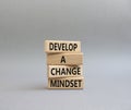 Develop a change mindset symbol. Concept words Develop a change mindset on wooden blocks. Beautiful grey background. Business and