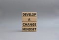 Develop a change mindset symbol. Concept words Develop a change mindset on wooden blocks. Beautiful grey background. Business and