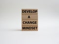 Develop a change mindset symbol. Concept words Develop a change mindset on wooden blocks. Beautiful white background. Business and