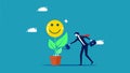 Develop a positive mood. businessman planting trees smiling face